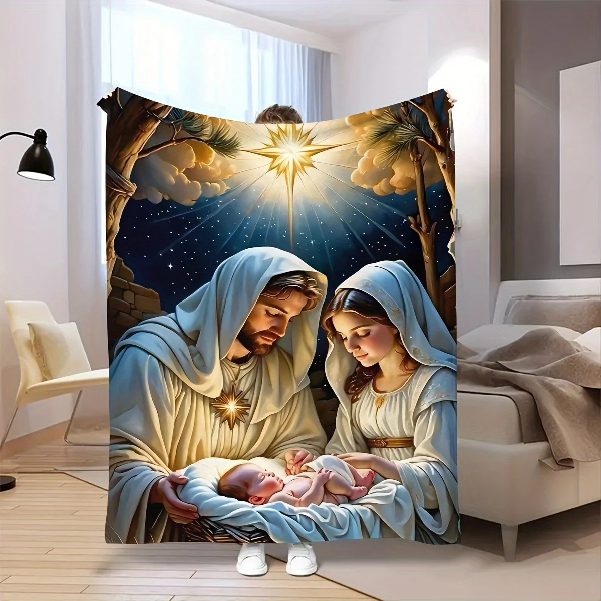One Jesus Digital Print Fleece Shawl Blanket - All Seasons, Suitable for Sofa,, Office and Camping Gift Blanket