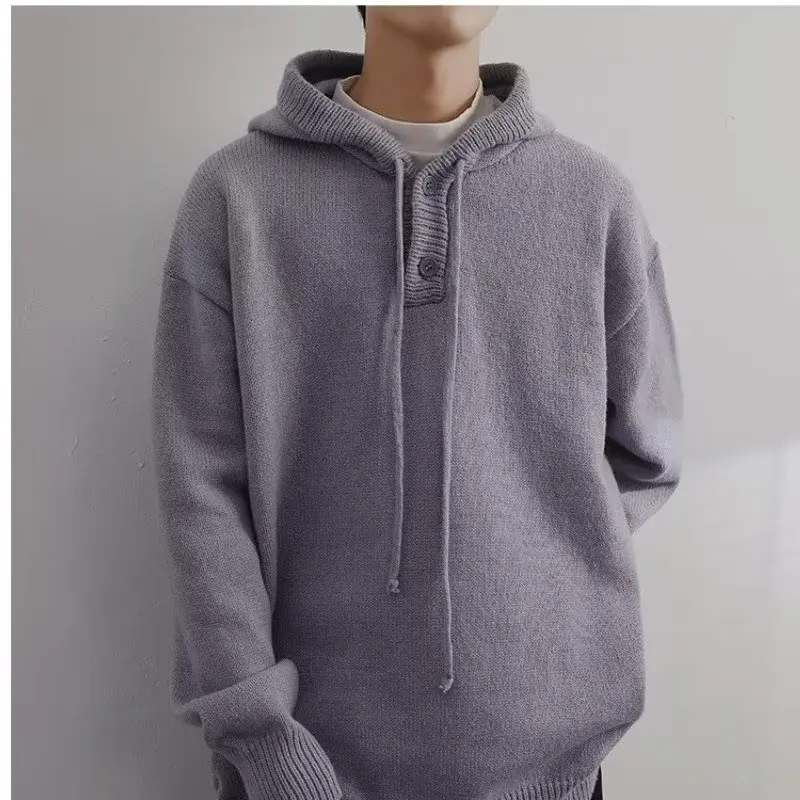 

Winter Japanese new heavyweight semi cardigan loose knit sweater top, short style, height enhancing hooded sweater for men