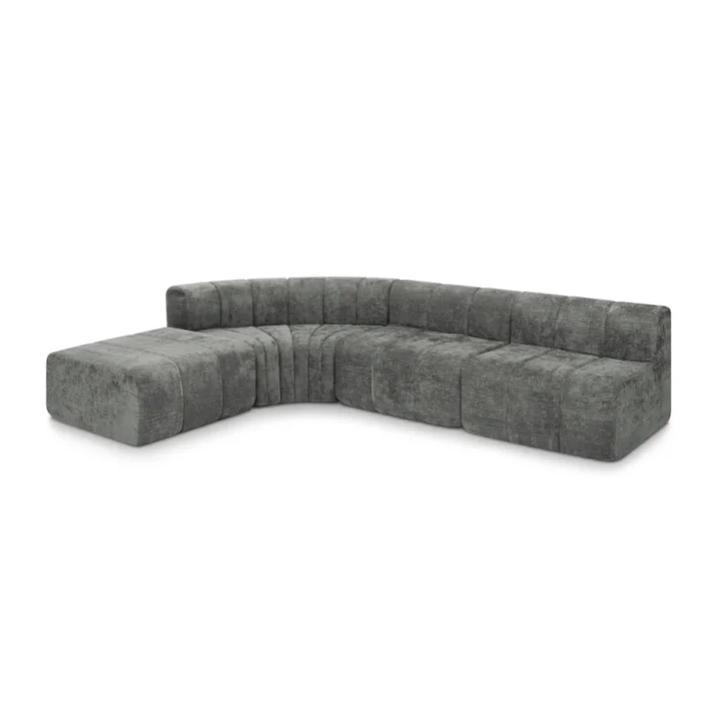 Modulares 4-Sitzer Kompressions-Ecksofa, frei kombinierbare Sektionalcouch, rückenfreie, abnehmbare Module, wandelbar als Einzelsitz, Fußhocker & temporärer Beistelltisch, platzsparendes L-förmiges