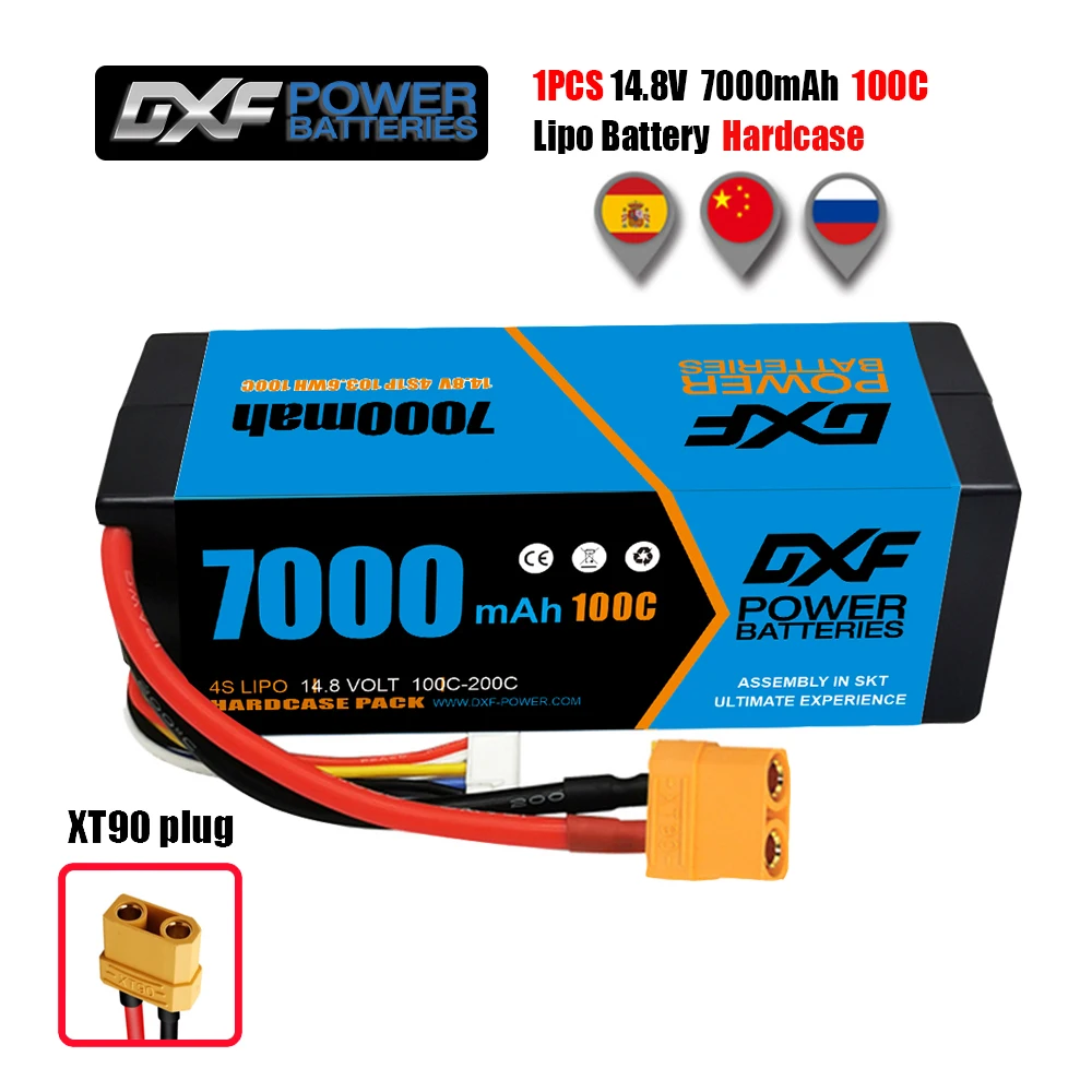 

DXF 7000mAh 4S RC Lipo Battery 14.8V 100C HardCase with XT90 EC5 Plug for 1/8 RC Car Slash Buggy Truck Traxxas Evader BX Truggy