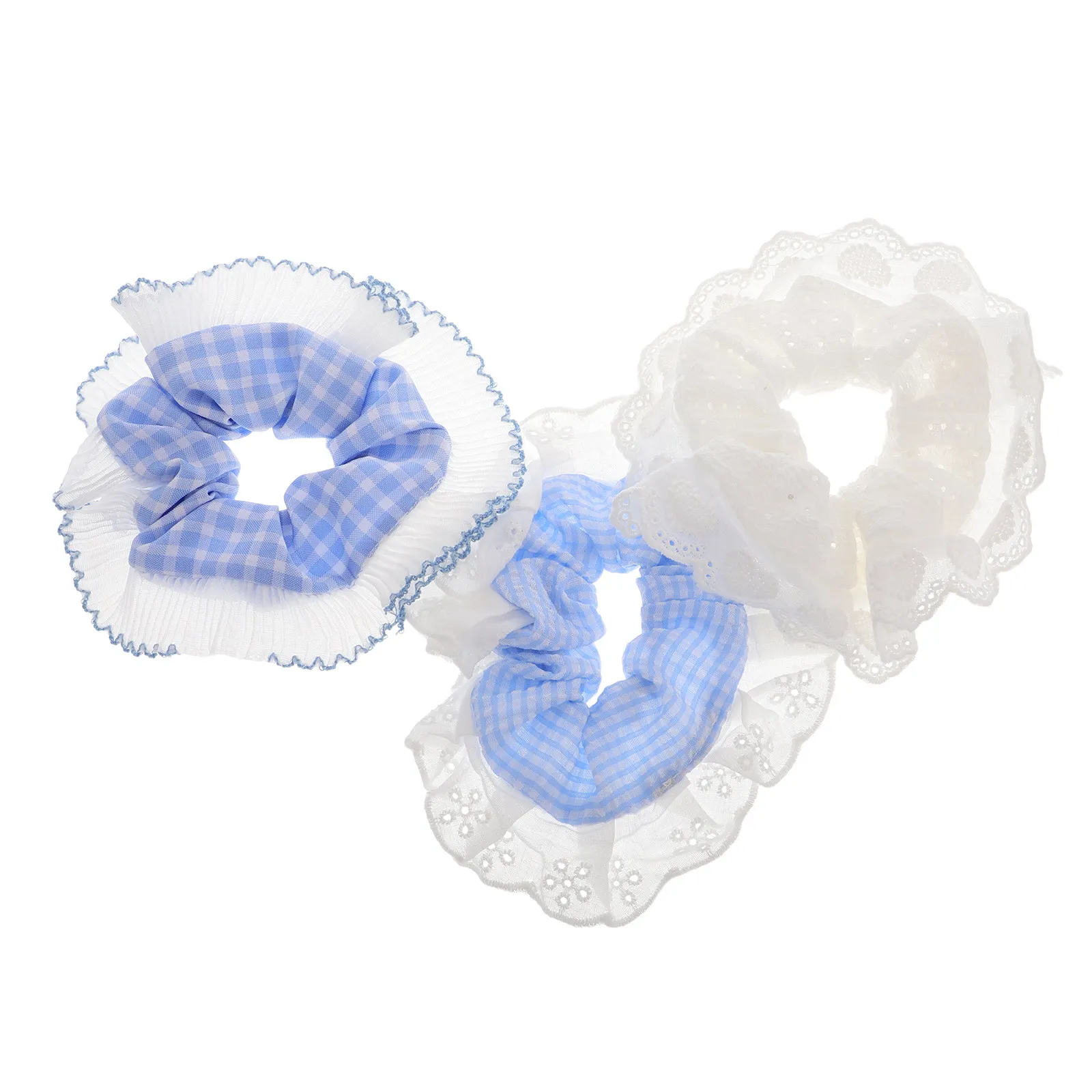 Checkered Scrunchies 3 Piece Set with Lace Edge Women Hair Ties for Elegant Casual and Formal Styling