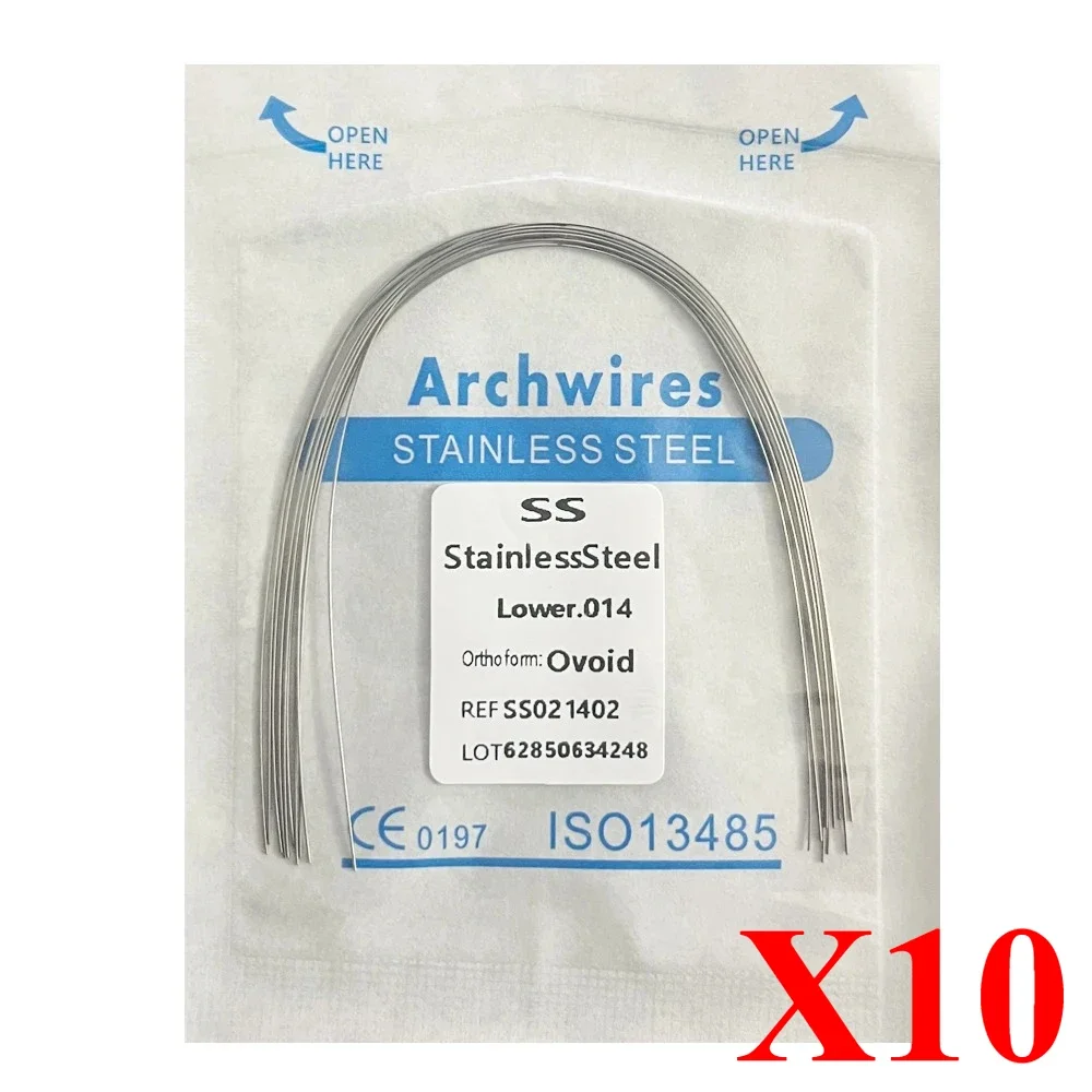 10pack AG Tandheelkundige Boogdraden Orthodontische Super Elastische NITI Ronde Rechthoek Archwire Lagere/Bovenste 012/014/016/018/020/16x16/16x22