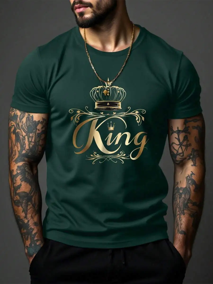 

Mens Casual Short Sleeve Crew Neck T-Shirt With Crown And Letter Print