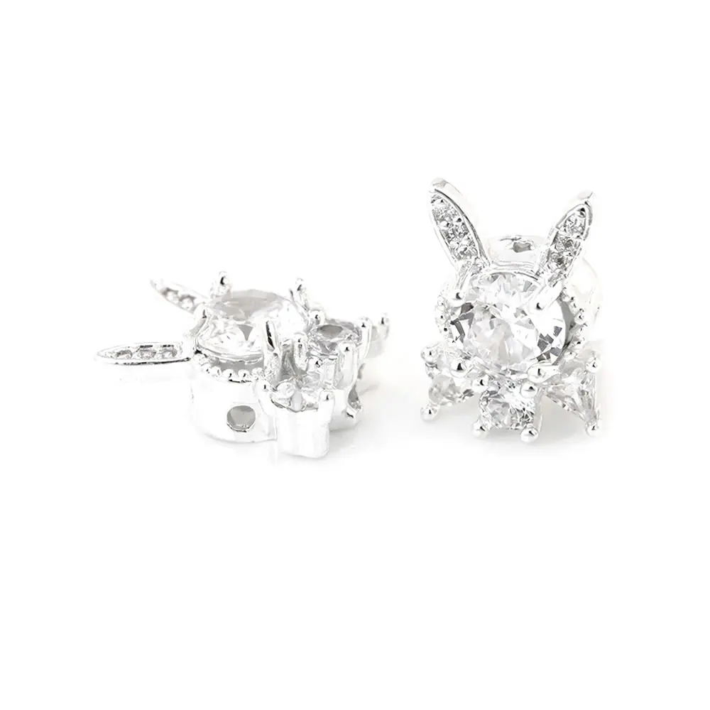 4PCS 18K Gold Color Brass and Zircon Rabbit Spacer Beads Bracelets Beads High Quality Diy Jewelry Accessories Making Supplies