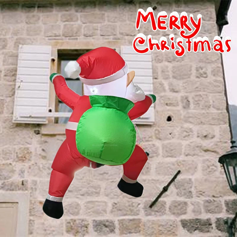Inflatable Model Climbing Window Santa Claus Carrying Gift Pack Built-in LED Lights Christmas Courtyard Holiday Decoration Props