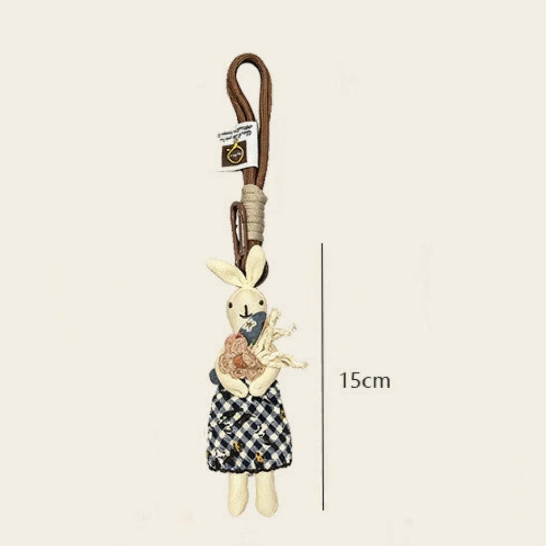 Korean creative Lady Rabbit Keychain cute Handmade Fabric rabbit exquisite doll car key chain Bag Charm backpack Pendant Gift