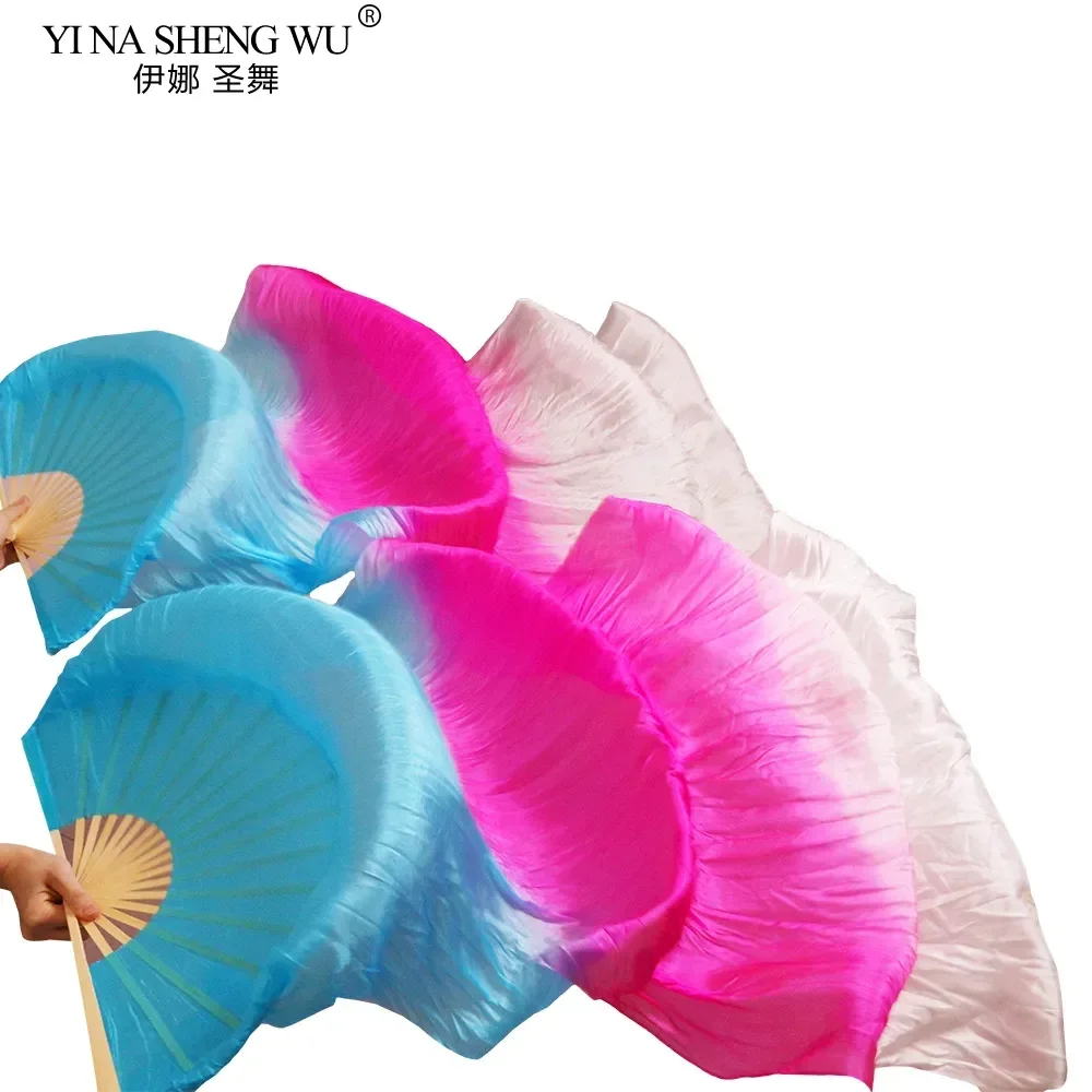 

Новые поступления, веера из искусственного шелка, 1 пара, высокое качество, окрашенные вручную веера для танца живота, бирюзовый + розовый + белый градиент цвета 180/230*90 см