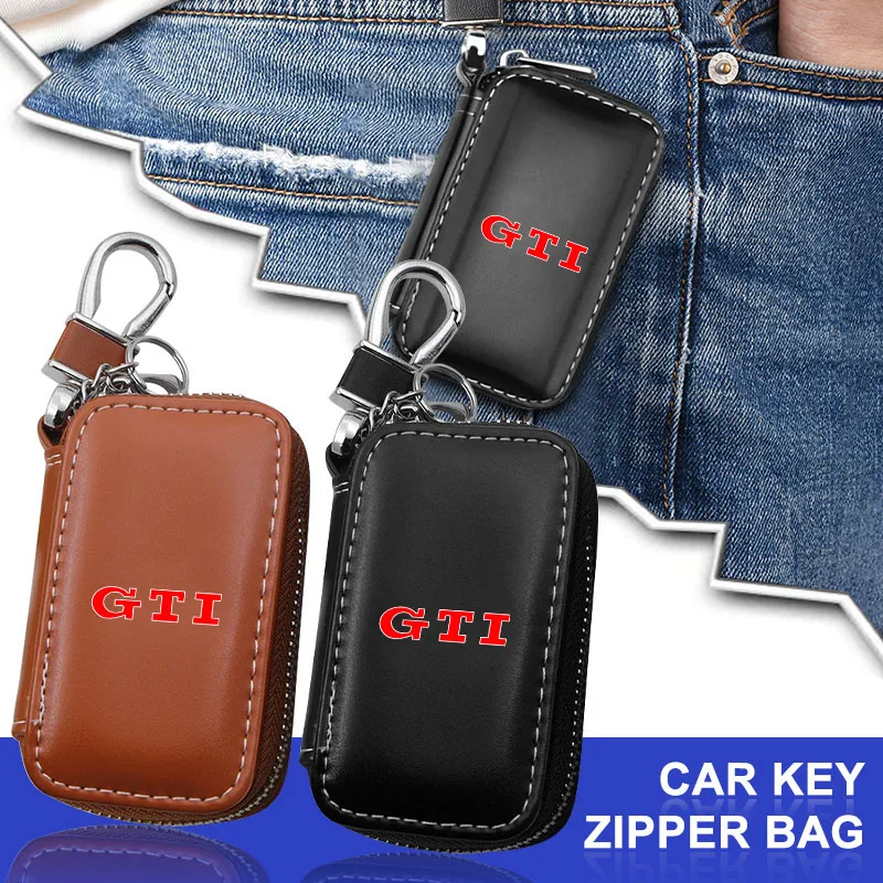 1 Stück Leder-Emblem Autoschlüssel-Etui Schlüsselanhänger Reißverschluss-Schlüsseltasche Emblem für VW GTI CC Golf 6 7 GTI Tiguan Passat B5 B6 B7 Jetta