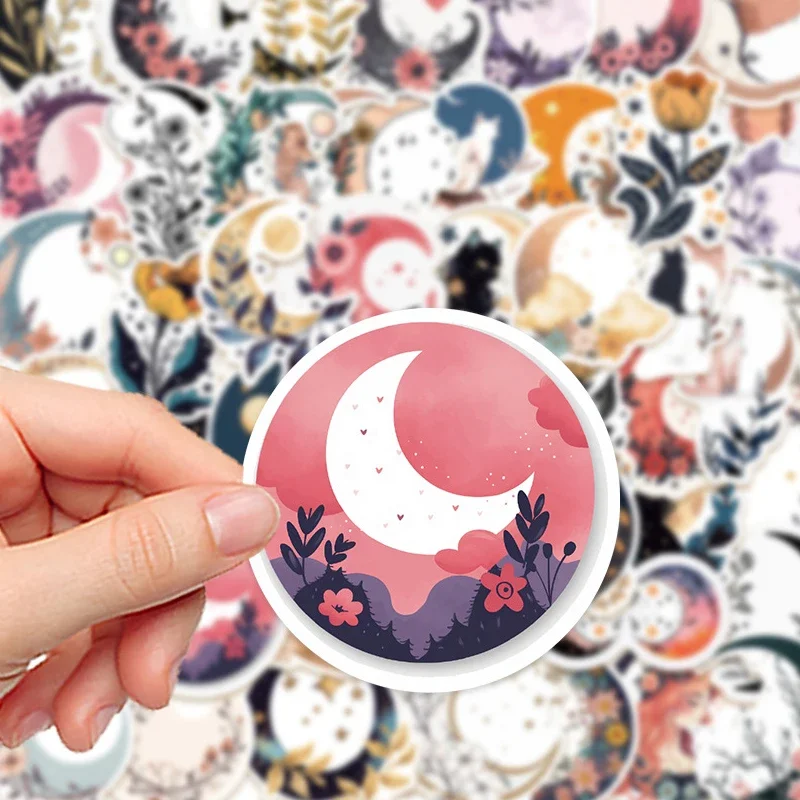 50PCS Simple Moon And Flower Stickers Luggage Notebook Guitar Laptop Phone Stationery Bottle DIY Decoration Stickers Toys Gift
