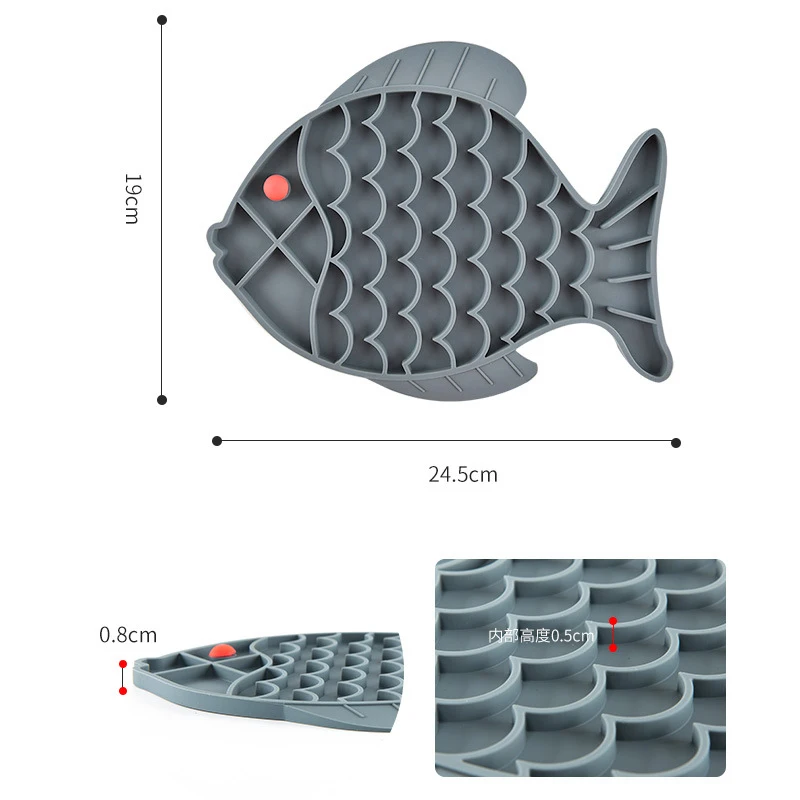 Silicone alimentação lenta tigela comida, lamber esteira, forma de peixe, dispensador, pet fornecimentos, cães pequenos e médios, cachorro e gato