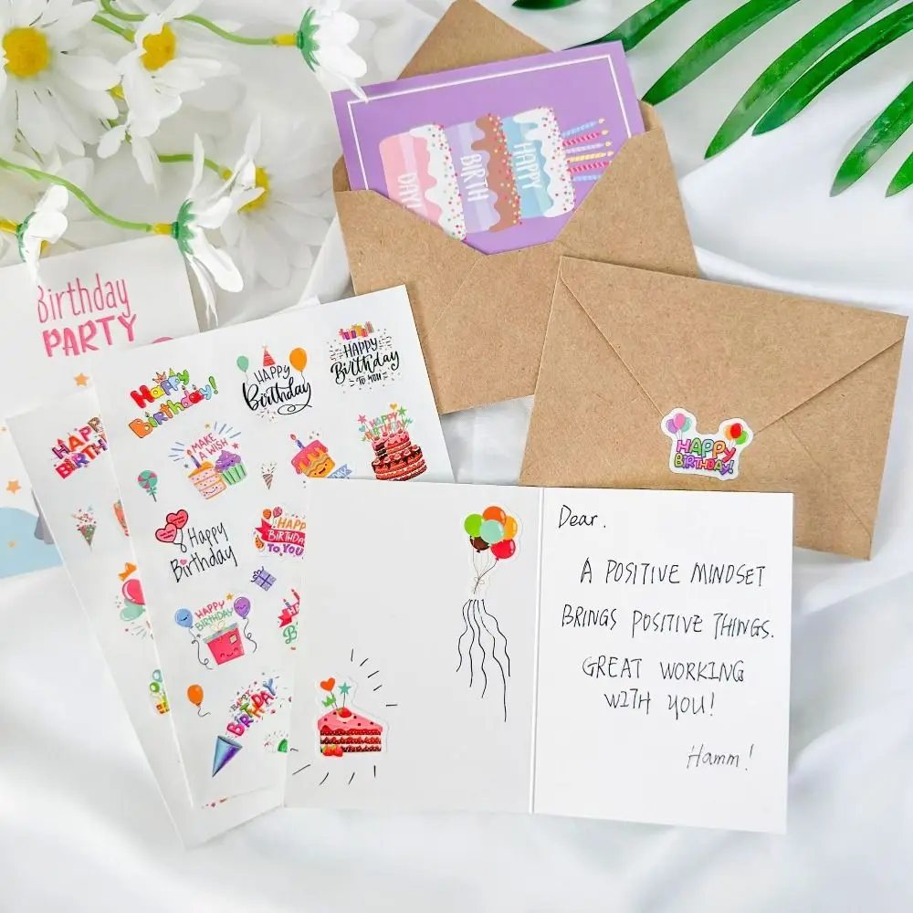 20pcs Combination Set Birthday Greeting Card DIY Blessing Happy Birthday Card with Envelope Handwriting Message Cards