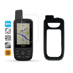 9H Tempered Glass Screen Protector Shield Film+Silicone Protect Case for Garmin GPSMAP 67 67S 67ST 66SR 66 66ST 66S Handheld GPS