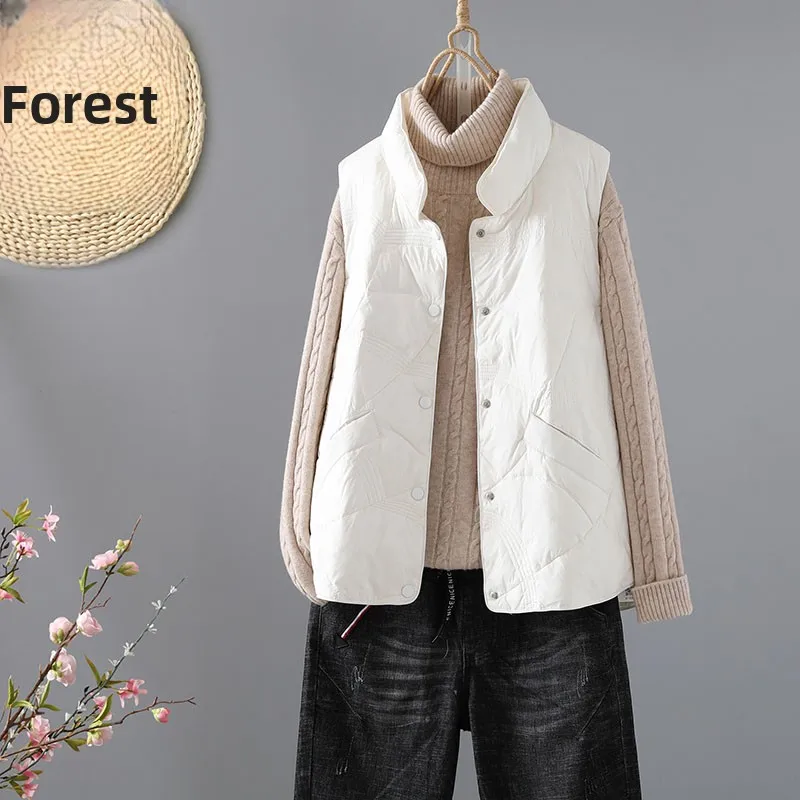 Lekka, ocieplana kamizelka bawełniana damska na jesień i zimę, ciepła, wygodna, z podszewką z polaru, idealna do dojazdów do pracy, zapinana na jeden guzik.