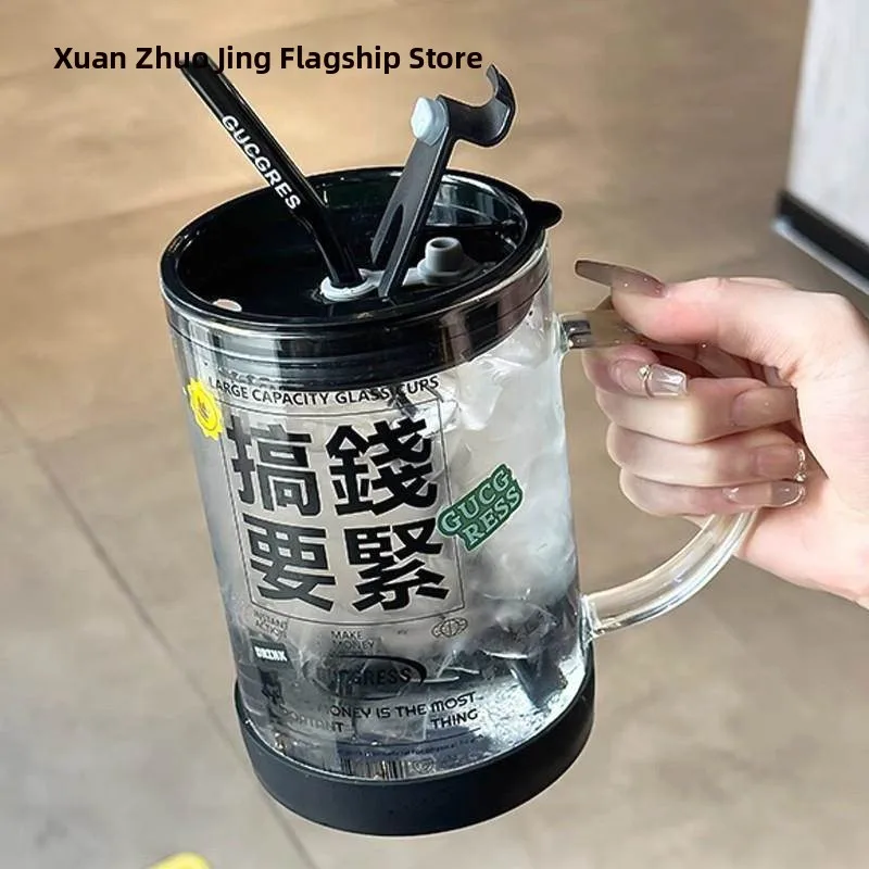 

Large Capacity Glass Water Bottle with Straw And Lid Gift Item Heat Resistant Modern Minimalist Style for Men And Women
