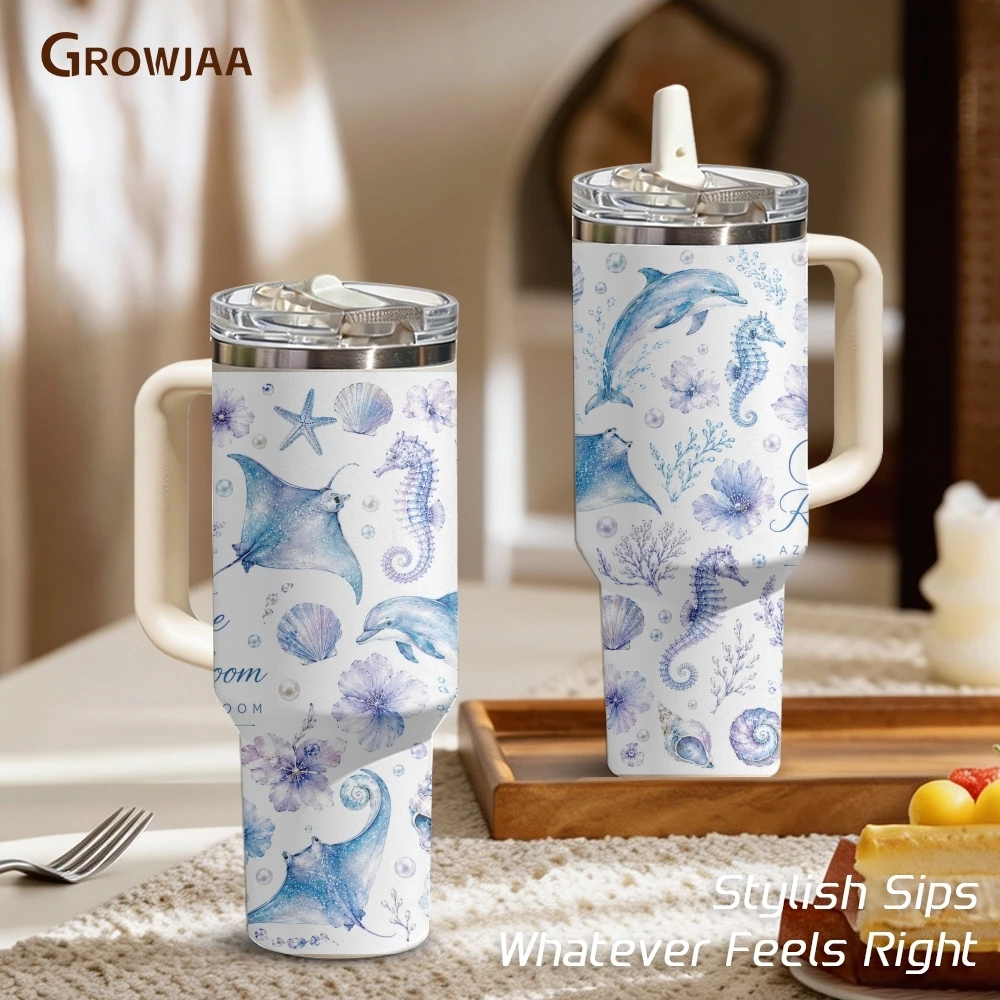 Pearl Lagoon Dolphin Seahorse Vacuum Flasks 40oz 3rd Gen Vacuum Insulated Stainless Steel Tumbler Cup With Handle Straw Lid