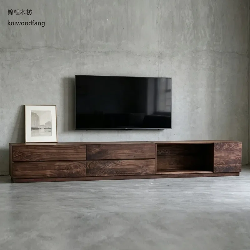 For North American Black Walnut TV Cabinet Coffee Table Combo Wabi Sabi Floor to Ceiling Wall Mounted Storage Gold Ruby