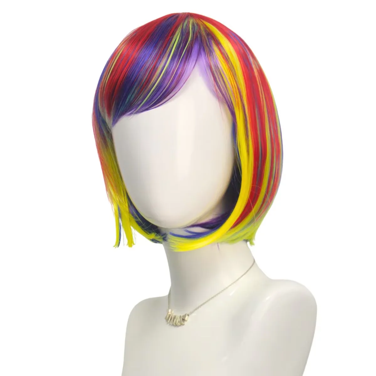 Rainbow Color Synthetic Wig Short Straight High Quality Fiber for Festival Party 2026 New Fashionable Hot Selling