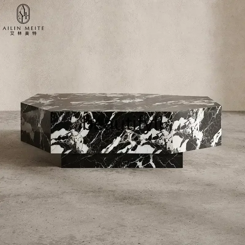 

Italian minimalist natural black marble coffee table designer living room sofa coffee tableQQQ