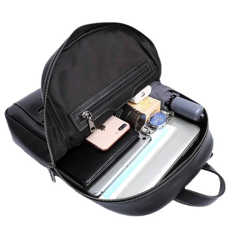 New Men's Backpack Leather Large Capacity Waterproof Backpack 100% High Quality Leather Business Casual Men's Bag Computer Bag