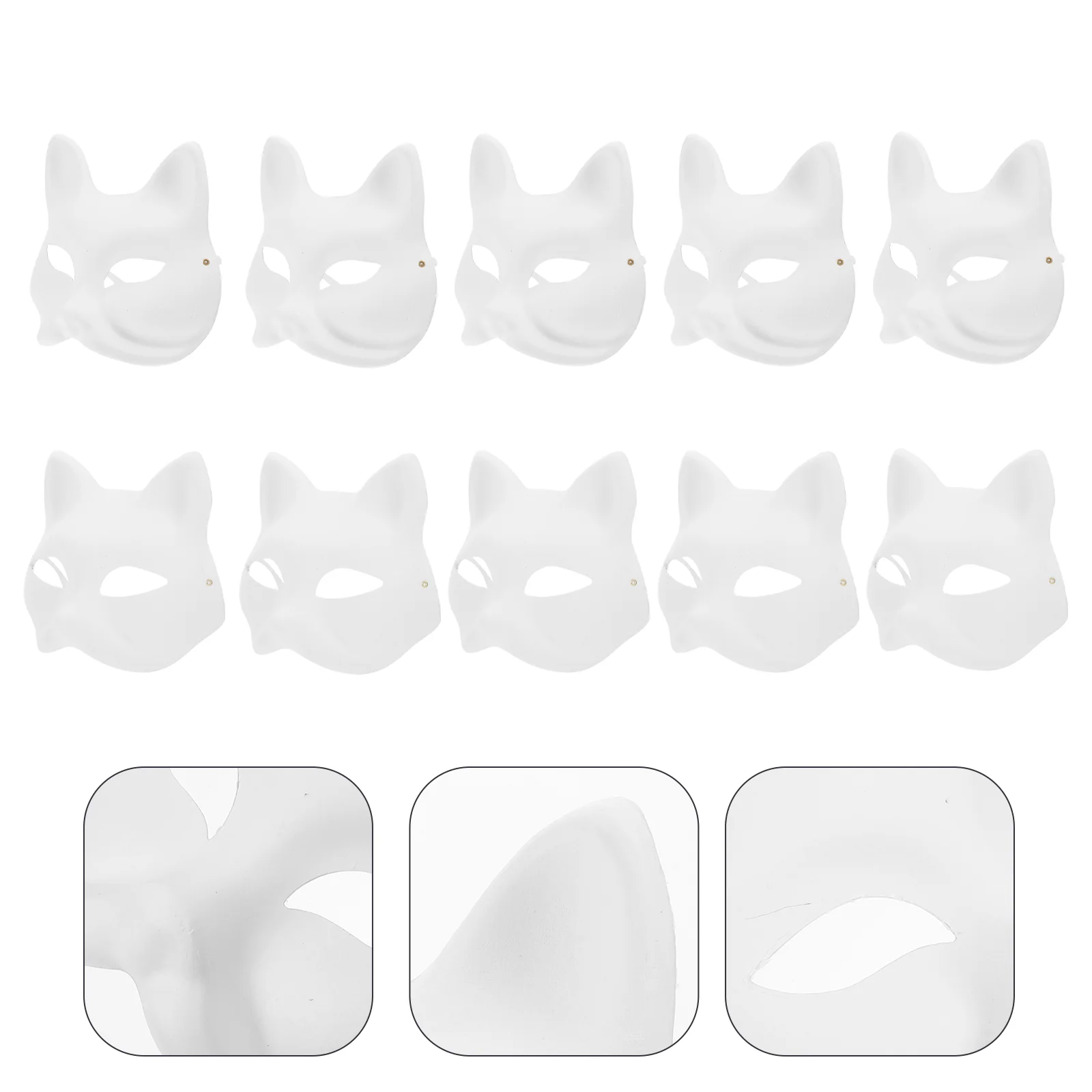 10 Pcs Fox Pulp Mask Paintable Face Makeup Animal Design Paper Party Stage Performance Props DIY Masks