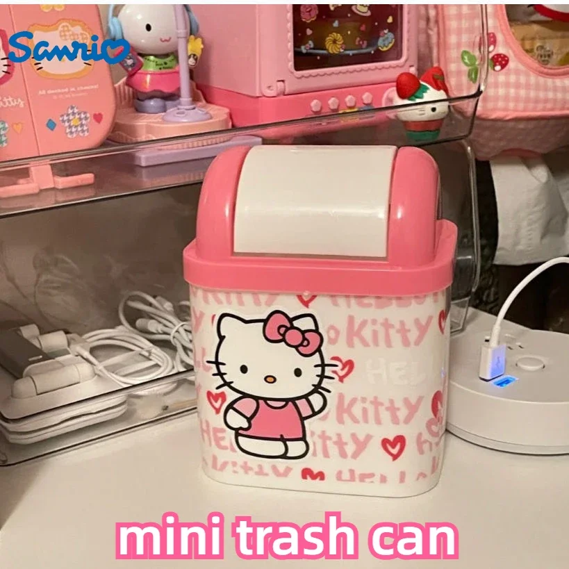 sanrio mini kosz na śmieci Hello Kitty kreskówka stacja recyklingu biuro gospodarstwo domowe pokryta beczką do przechowywania śmieci Kawaii