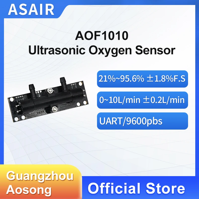 ASAIR Aosong AOF1010 Short/Long term Ultrasonic Oxygen Sensor Oxygen Gas Flow Concentration Sensor Module