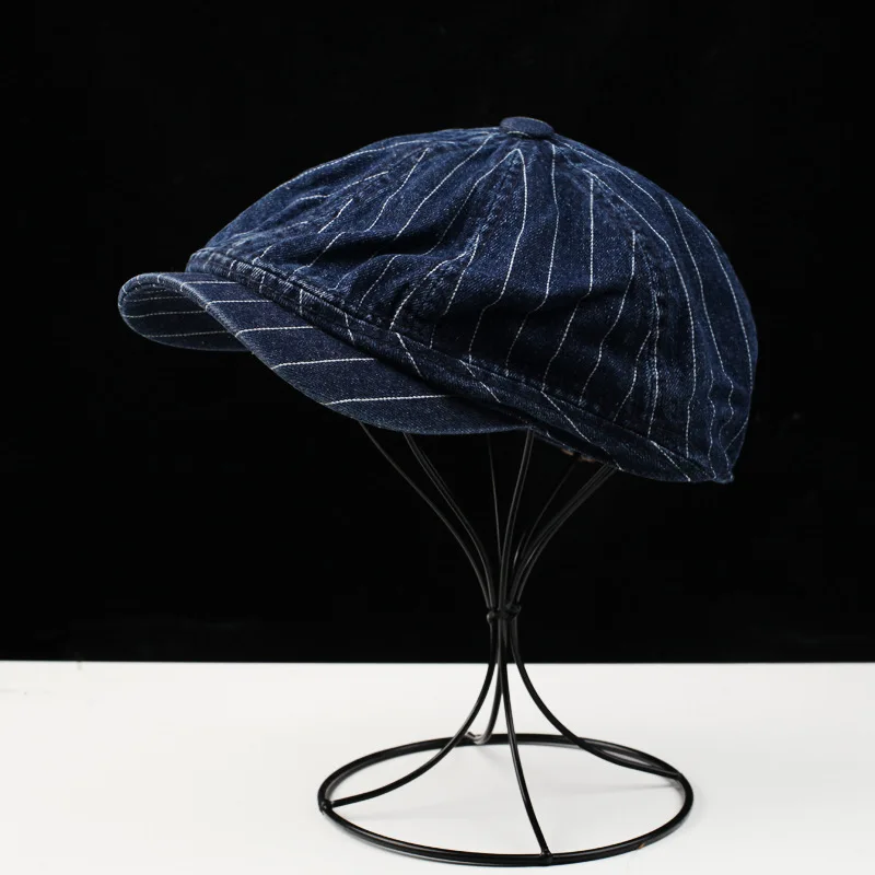 

Hat women's Fresh Striped Short Brim Octagonal Hat Retro Artistic Painter Hat Denim Newsboy Hat Boinas Bonnet Cap 4m778