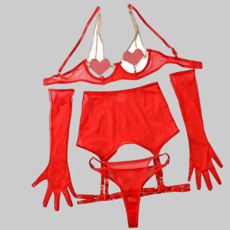 

Tornova комплект сексуального нижнего белья из 5 предметов для женщин, обнаженная грудь, цепочка для любви, сексуальные прозрачные сетчатые подвязки, комплект экзотического нижнего белья, новинка