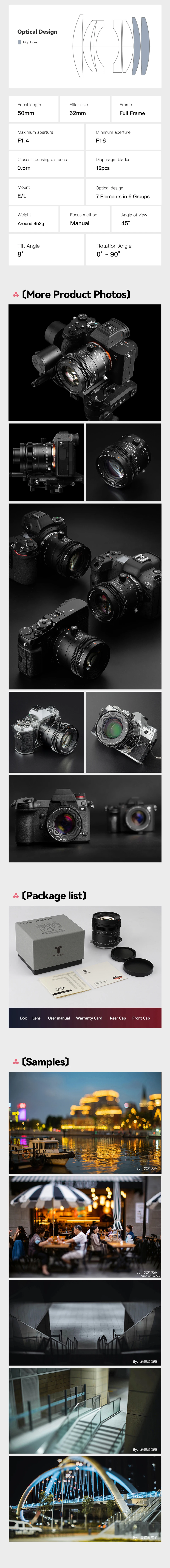 TTARTISAN Tilt 50mm F1.4 MF Vollformat-Kameraobjektiv für Studiofotografie, kompatibel mit Sony E, Nikon Z, Fujifilm XF, M43, L-Mount – Detail 3