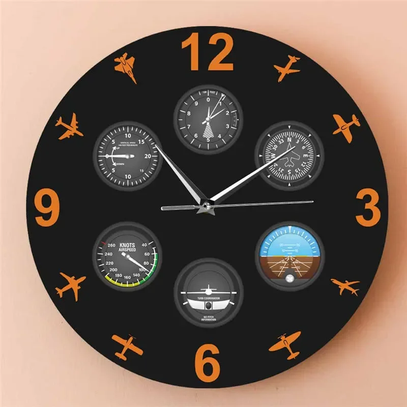 Printed Wall Clocks for Aviation Pilot Modern Design Flight Instruments Aircraft Decorative Clocks for Wall Cross Border