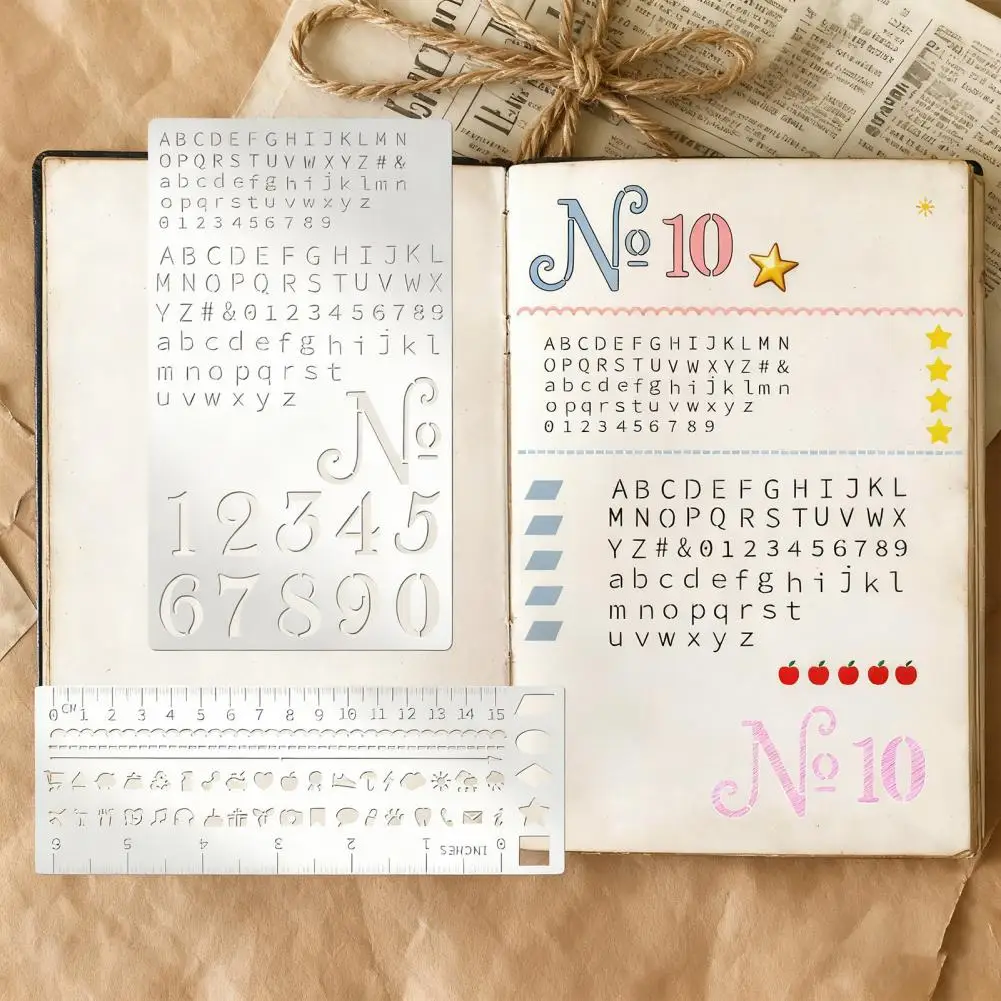 4Pcs 15cm Metal Planner Stencil Set Stencils For Journaling Scrapbooks Rulers Numbers Letters Decorative Templates For Beginners