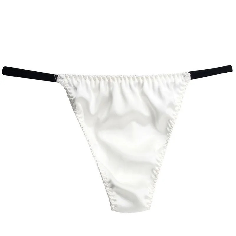 

2pcs/lot Real silk low-waist men underwear personality trend men thong silk stretch briefs sexy double T pants