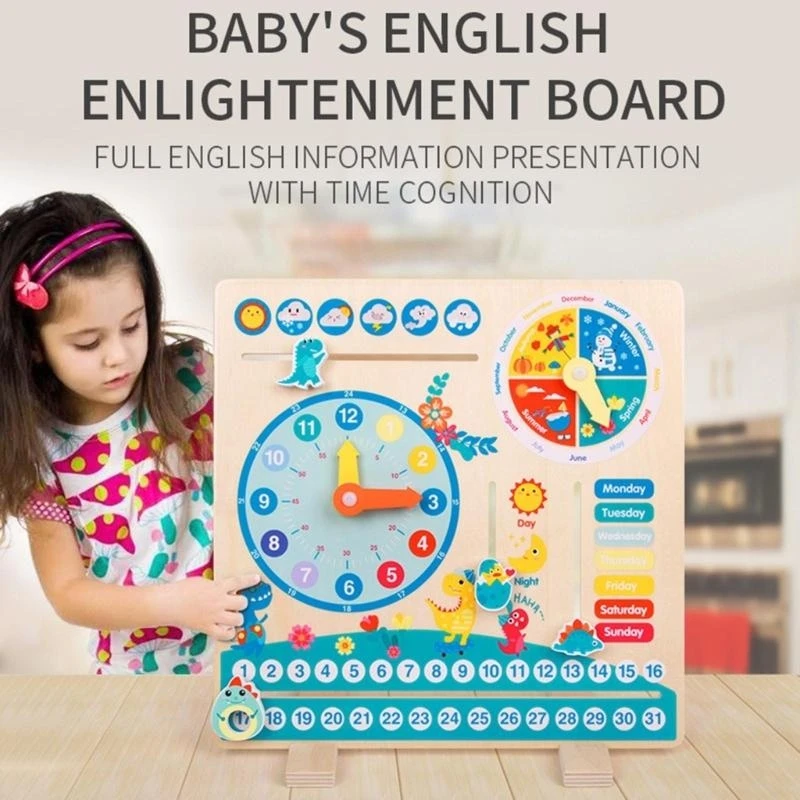 090B Learning Clock Learn to Tell Time All About Today Leaning Season Week Weather for Kids Educational Canlendar