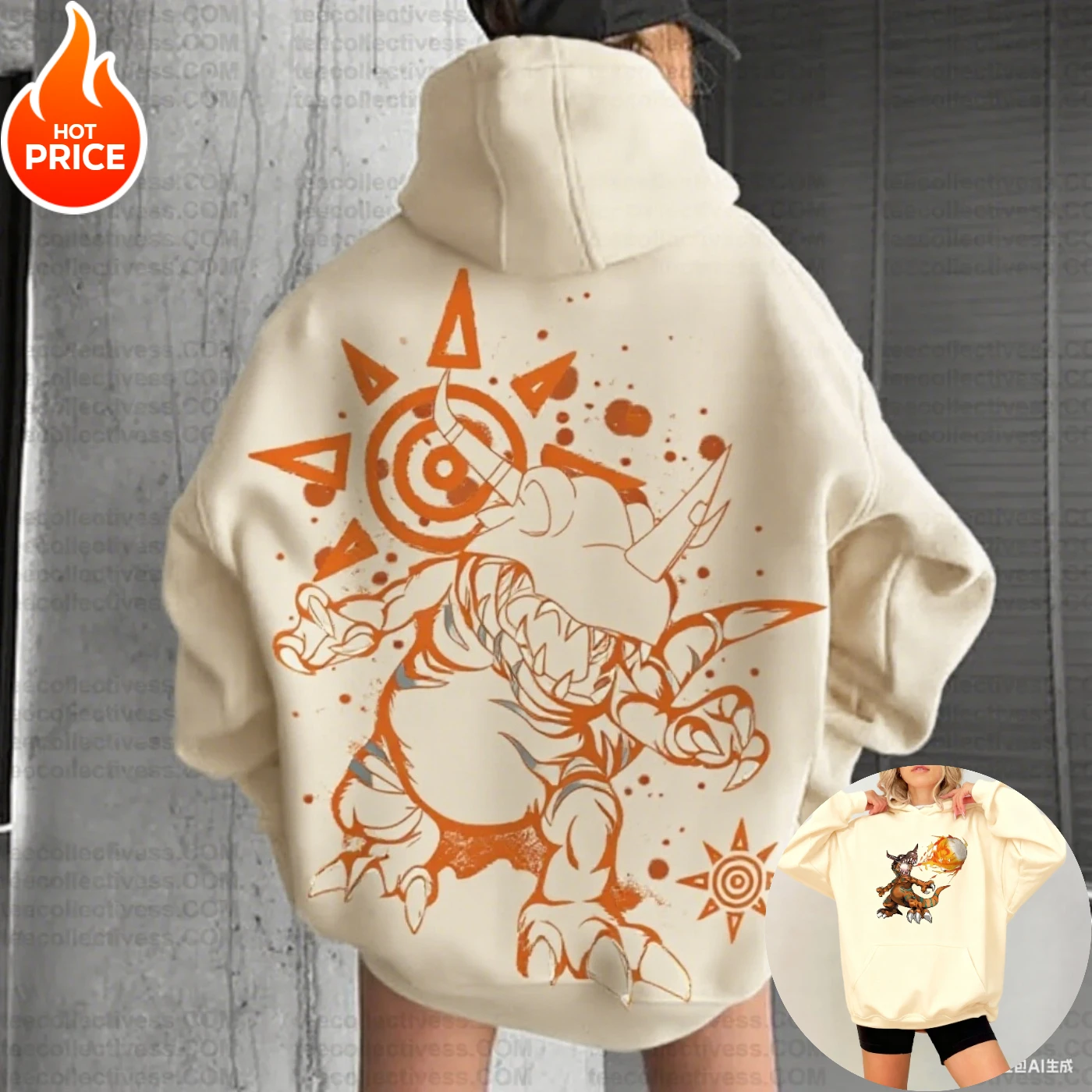 Digimon Harajuku Anime Greymon Otoño Invierno Sudadera con capucha Vintage para hombre ropa de calle Sudadera con capucha de gran tamaño para mujer Top de manga larga
