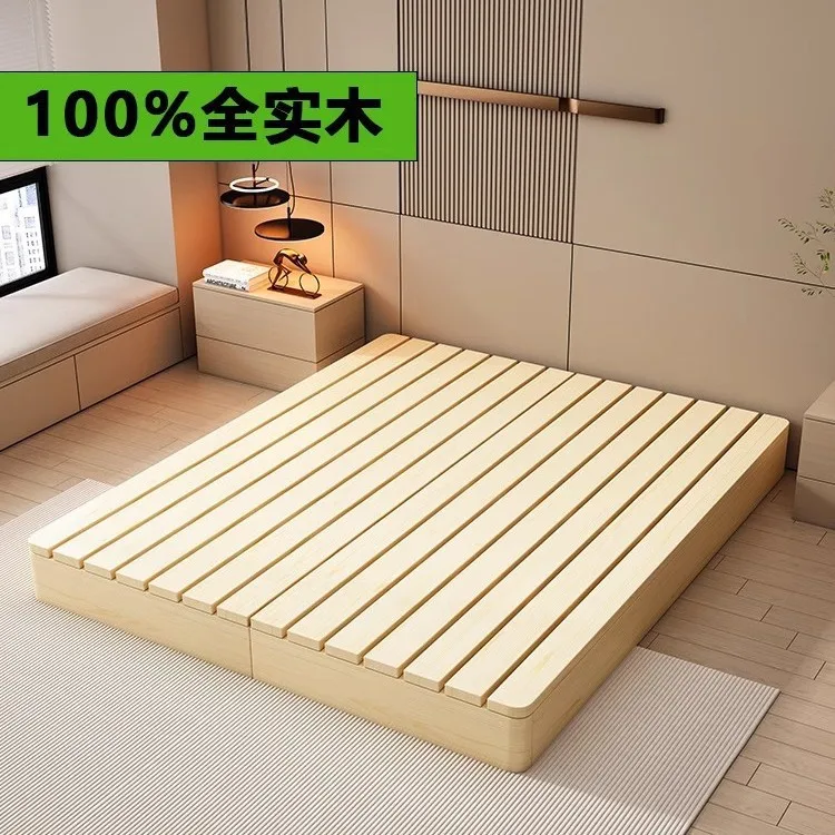 No bedside breathable moisture-proof row skeleton solid wood tatami bed frame rental house Japanese-style low bed homestay wind