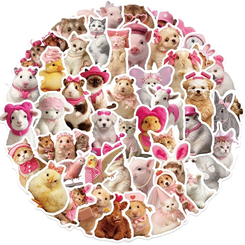 10/30/54PCS Cute Pink Bow Animal PVC Sticker Aesthetic Decoration Scrapbooking Stationery Supplies DIY Hand Accounting