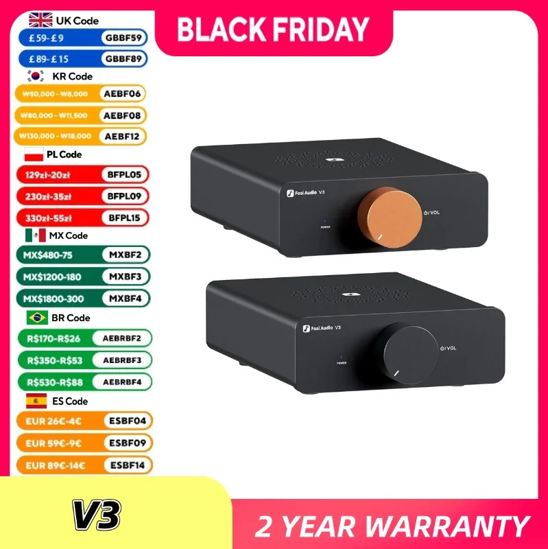 

Fosi Audio Стерео усилитель мощности 300 Вт x2 TPA3255 Мини-усилитель динамика класса D 2-канальный аудиоусилитель для пассивной книжной полки