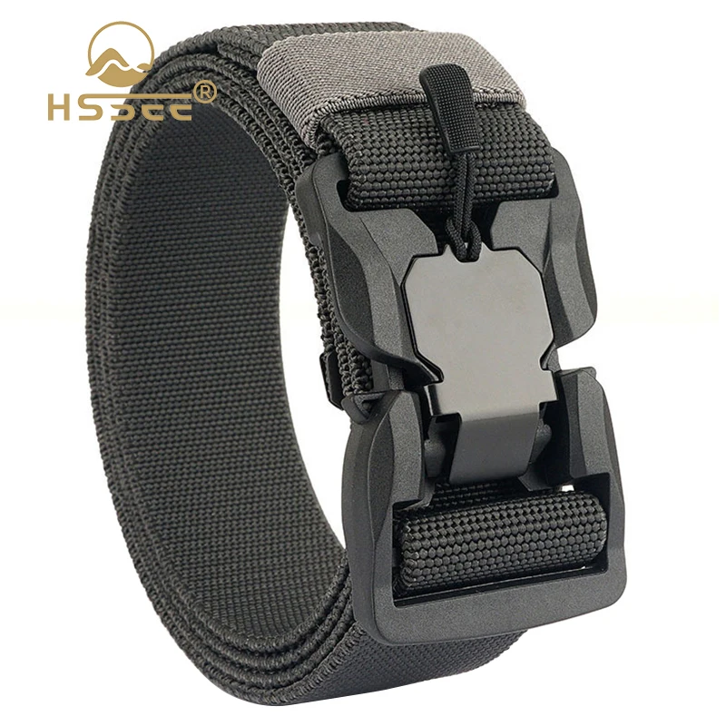 HSSEE New Men\'s Elastic Casual Belt Strong Nylon Magnetic Quick Release Buckle Tactical Outdoor Belt Male Sports Waistband