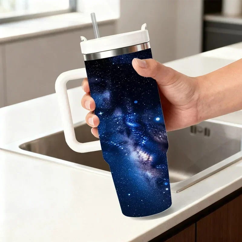 Stainless Steel 40Oz Insulated Tumbler with Milky Way Galaxy Digital Print, Reusable Thermal Cup for Keeping Drinks Hot Or Cold, Ideal for Daily Commute, Outdoor Trips And Office Use