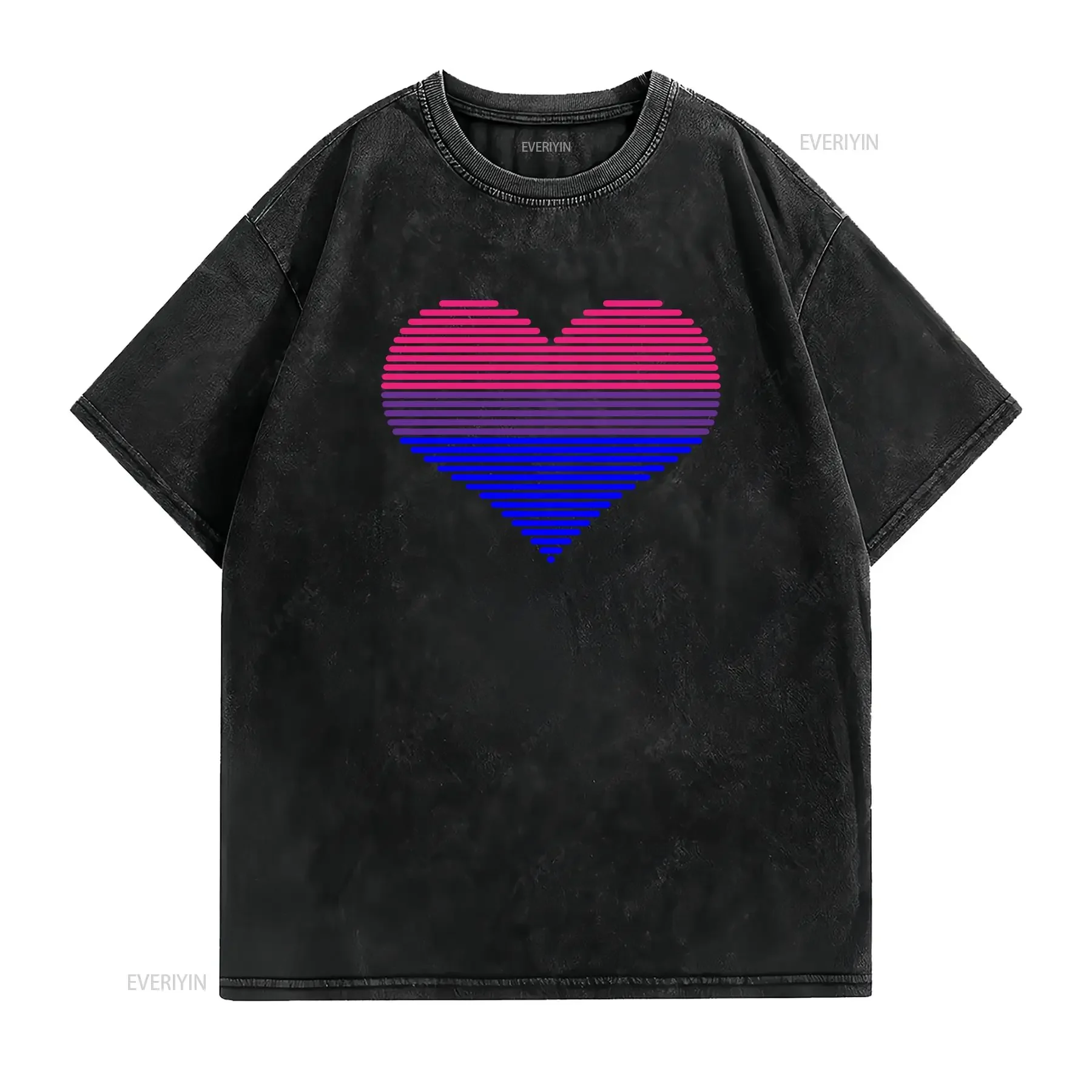 Beautiful retro Heart Love Luv LGBT Bisexual Pride flag unisex t shirt gift vintage Washed Breathable Stylish fashion