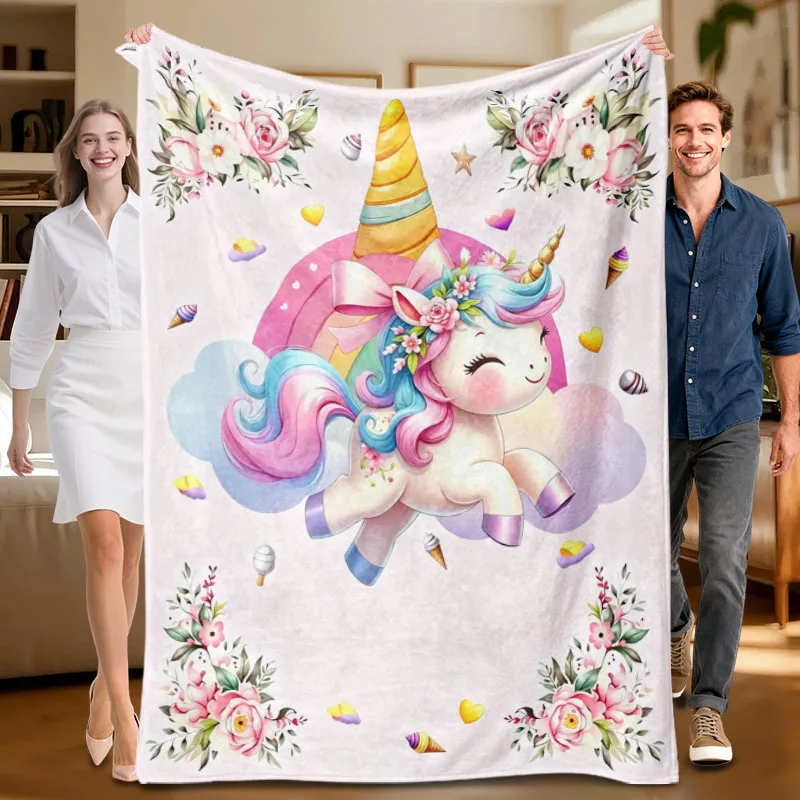 1 piece  unicorn flannel blanket, soft and cozy, perfect for sofa, bed, office. Ideal gift for family, friends, holidays.