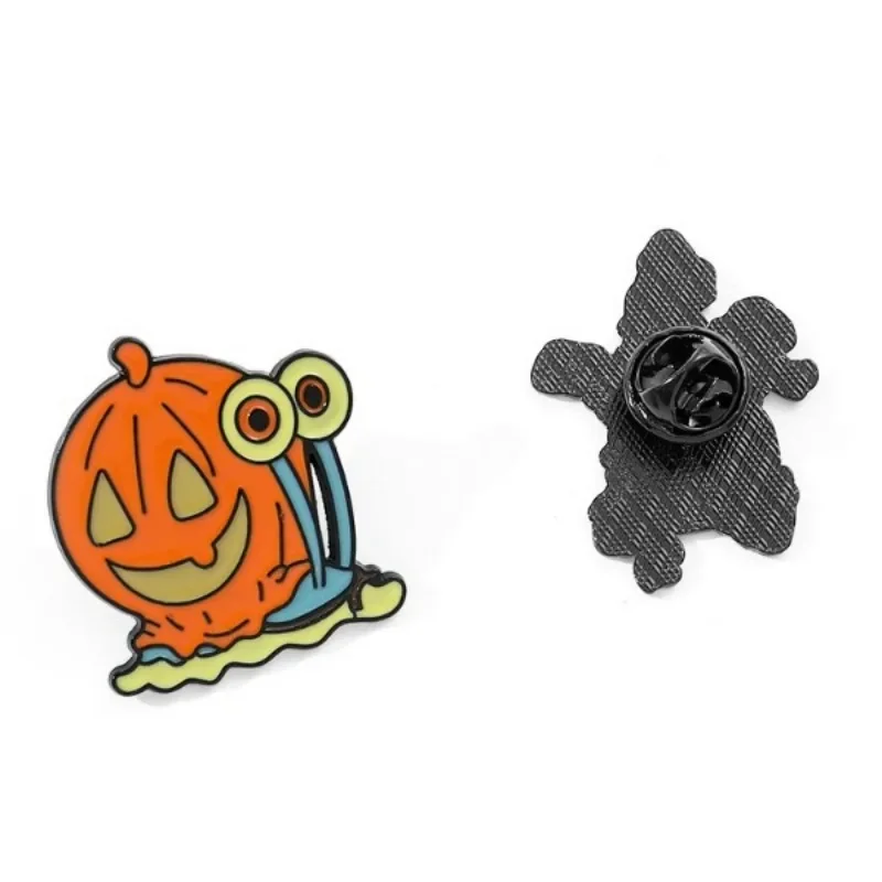 2pcs/set SpongeBob SquarePants Snail Enamel Creative Halloween Skull Pumpkin Donut Brooch Anime Badges Lapel Gift for Friends - view 5