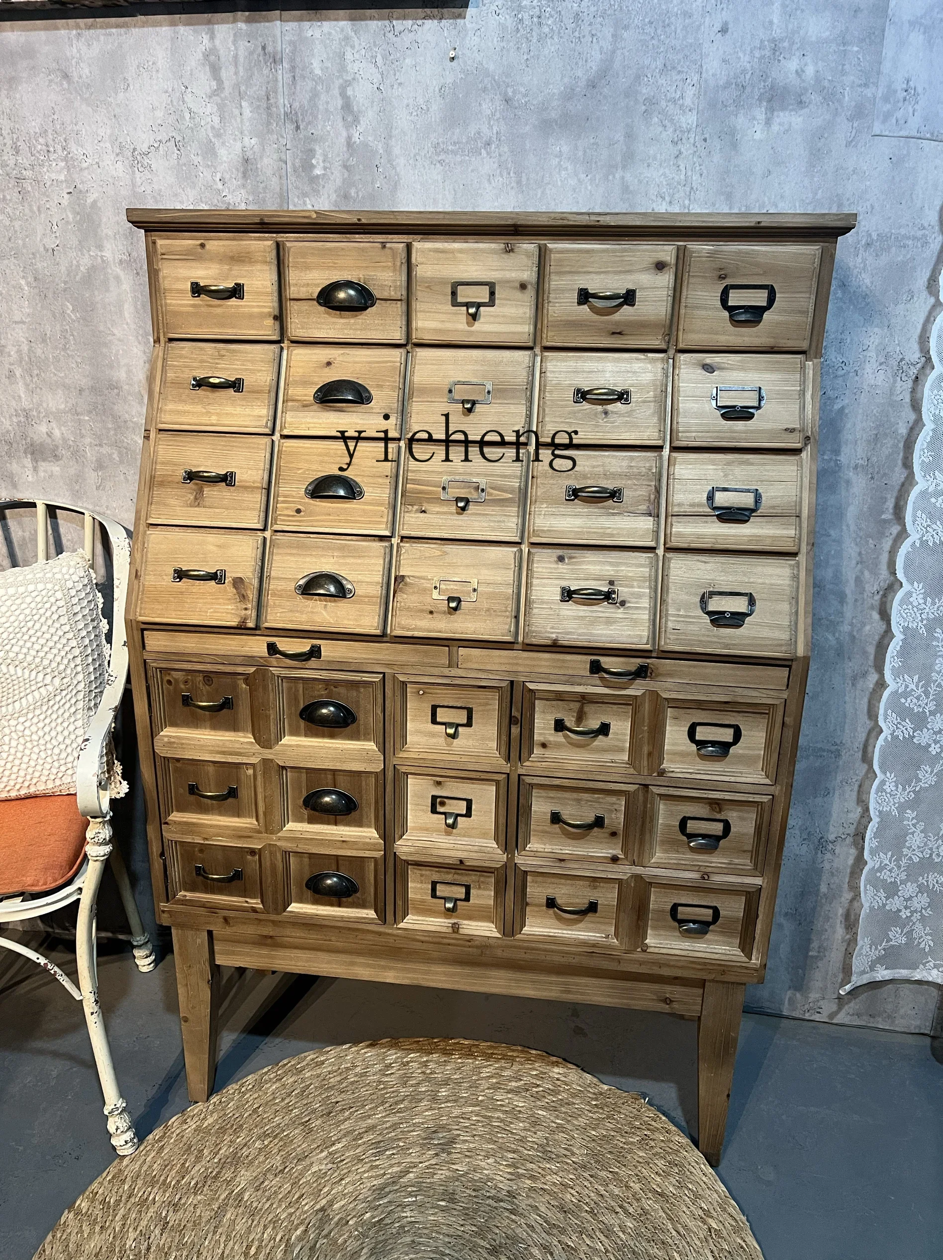 DSA  Display Cabinet Country Pastoral Solid Wood Multi-drawer Porch Dining Side Cabinet Living Room Locker