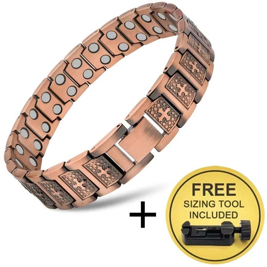Vintage Raindrop Cross Men's Magnetic Bracelet, Comes with a Size-Adjustment Tool, Christian Faith Jewelry
