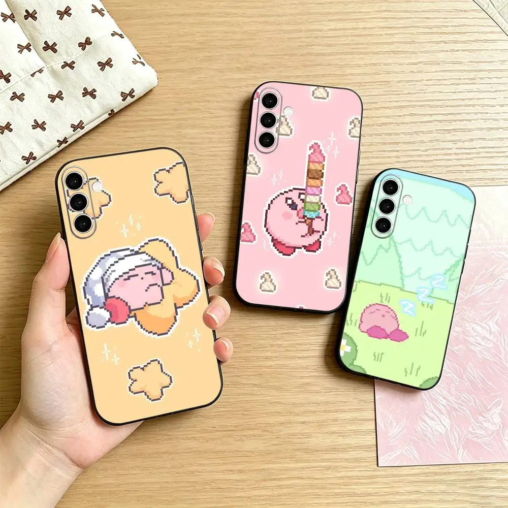 Cartoon Pink Pixel K-Kirbys-KK Phone Case For Samsung Galaxy A73,A72,A71,A70,A53,A52,A51,Others Soft Black Cover