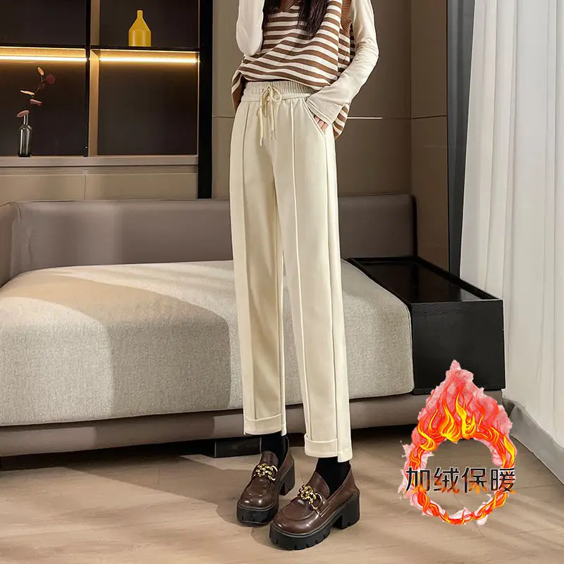 Autumn and winter new woolen cigarette tube straight leg pants narrow version high waist casual thick slimming suit pants