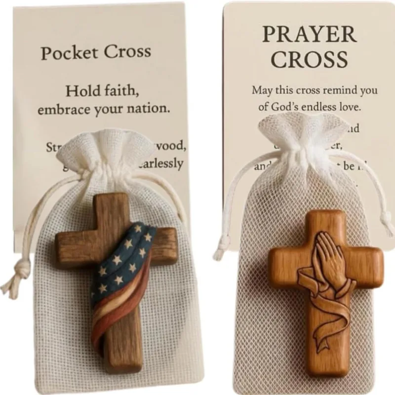 

Wooden Faith Ornament Portable Faith Token Inspirational Christian Pocket Hug Set with Patriotic Faith Token Wooden for Portable