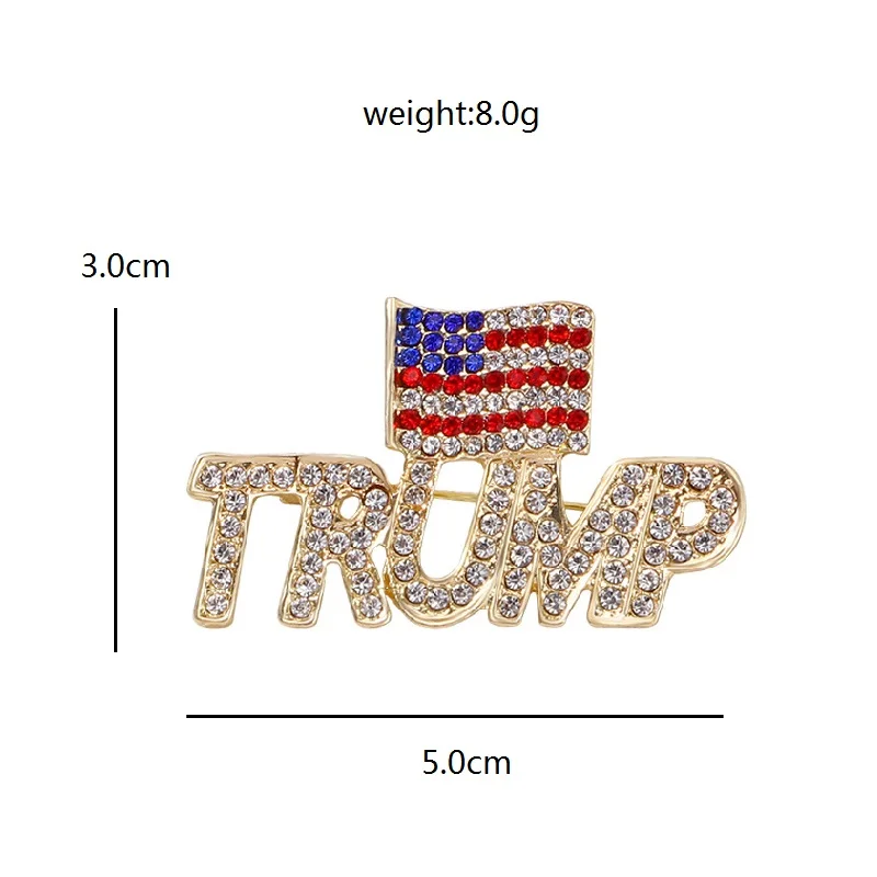 Wuli&baby Crystal TRUMP America Flag Brooch Pin Metal Badge