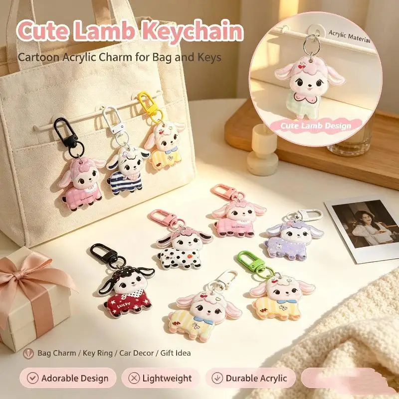 Niedlicher Cartoon-Lamm-Schlüsselanhänger, Kawaii-Schaf-Maskottchen-Dekoration, kreativer Schaf-Anhänger, Accessoires, Neujahrsgeschenk – Detail 1