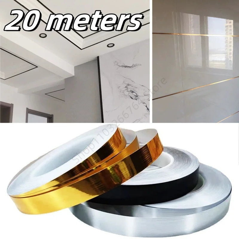 20M Self-Adhesive Tile Stickers Tape Floor Waterproof Wall Gap Sealing Strip Gold Silver Tile Beauty Seam Sticker Home Decoratio